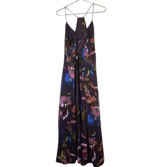 Nicole Miller Maxi Dress M Purple Floral Boho Pockets Shelf Bra NWT Fall Style - Picture 2 of 12